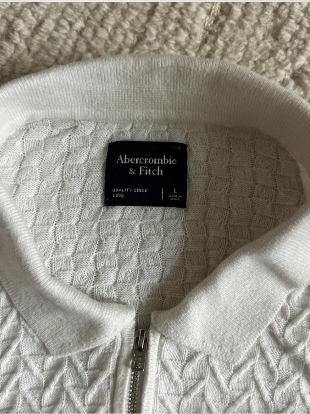 Abercrombie & Fitch Cream Zip Polo Knit Sweater